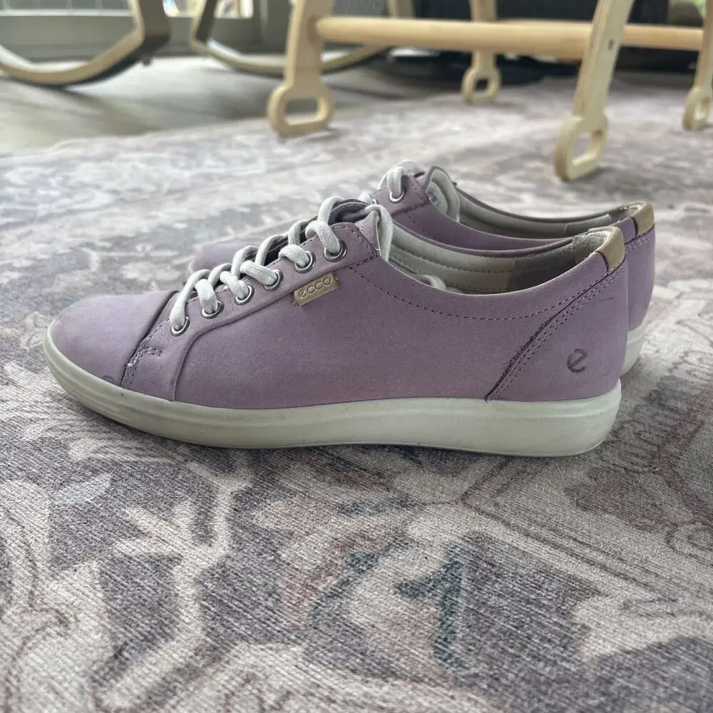 Ecco Soft 7 Women Pink Nubuck Size 7.5 Purple Lavender Lace Up Sneakers School